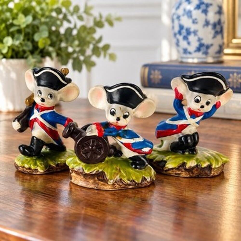 Vintage Lefton H257 Revolutionary War Mouse Soldier Figurines Japan Set of 3